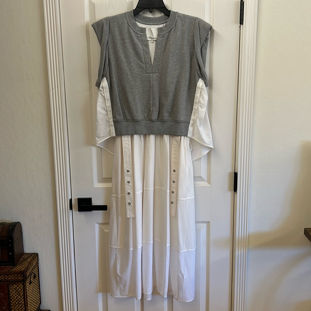 Philip Lim Combo Tiered Sweatshirt Midi Dress